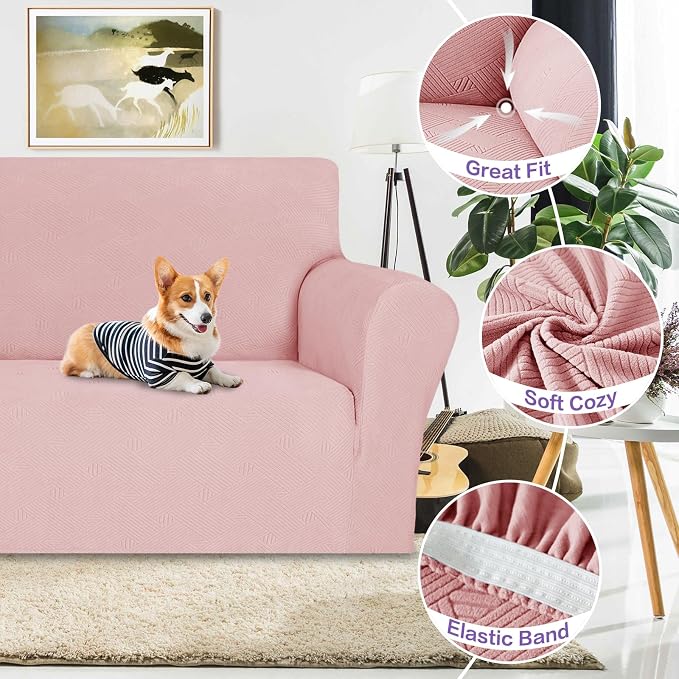 ZNSAYOTX Chair Cover with Arms (30"-47"), New Striped Sofa Chair Covers for Living Room, Dogs Pet Friendly Anti-Slip Chair Protector Spandex Armchair Slipcovers (Rose, Chair)