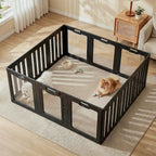 Soulbond Clear Acrylic Dog Playpen Indoor (24 Inch, Black, 12 Panels) | Non-Slip,Tool-Free Assembly, External Door Lock Play Pen for Puppies and Small Dogs
