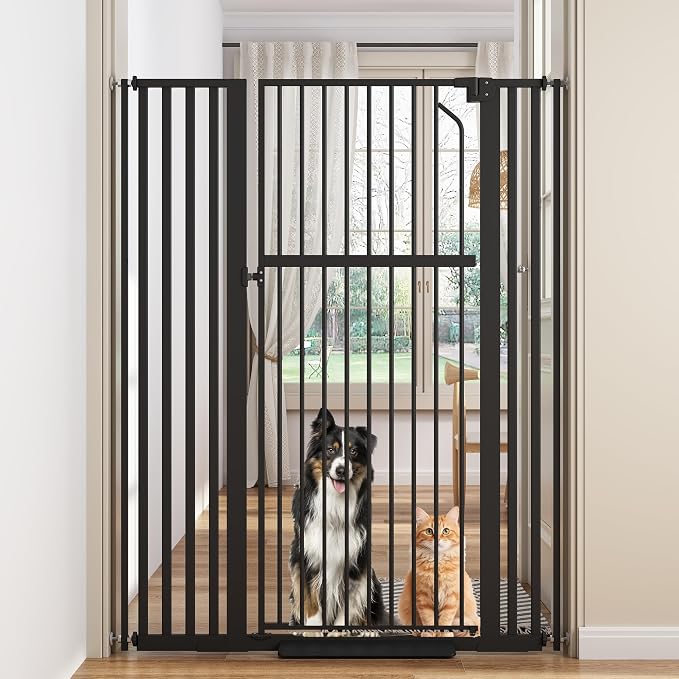 Extra Tall Cat Gate, 55.1" Heavy Duty Pet Gate for Large Cats & Dogs, Adjustable 29.9-45.3" Wide, Auto Close, No Drilling Pressure Mount, Easy Walk Through for Doorways Hallways Kitchen, Black