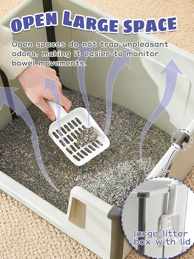 Large Cat Litter Boxes (16x20x12 Inch) with Scoop, Portable Cat Litter Box for Travel with Open Top & High Side, Foldable Box Easy to Carry to Indoor or Outdoor, for Kitty & Big Cats