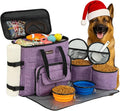 Modoker Dog Travel Organizer Carriers for Supplies & Accessories, Airline Approved Cat Pet Travel Bag, 2 Collapsible Bowls, 2 Travel Dog Food Container, Purple | Dog travel accessories set with feeding supplies, bowls, mat, and strap. Ideal for weekend...