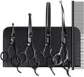 Dog Grooming Scissors Kit with Safety Round Tips, GEMEK Professional 6 in 1 Grooming Scissors for Dogs, Heavy Duty Titanium Coated Pet Grooming Scissor for Dogs, Cats and Other Animals (Black)