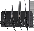 Dog Grooming Scissors Kit with Safety Round Tips, GEMEK Professional 6 in 1 Grooming Scissors for Dogs, Heavy Duty Titanium Coated Pet Grooming Scissor for Dogs, Cats and Other Animals (Black)