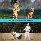 PetBonus Double Dog Leash, No Tangle Dual Leash, Walking Training Lead | 4 Comfortable Padded Handles, Adjustable, Reflective, For Two Large Medium Dogs, Collapsible Bowl and Waste Bags, Grass Green