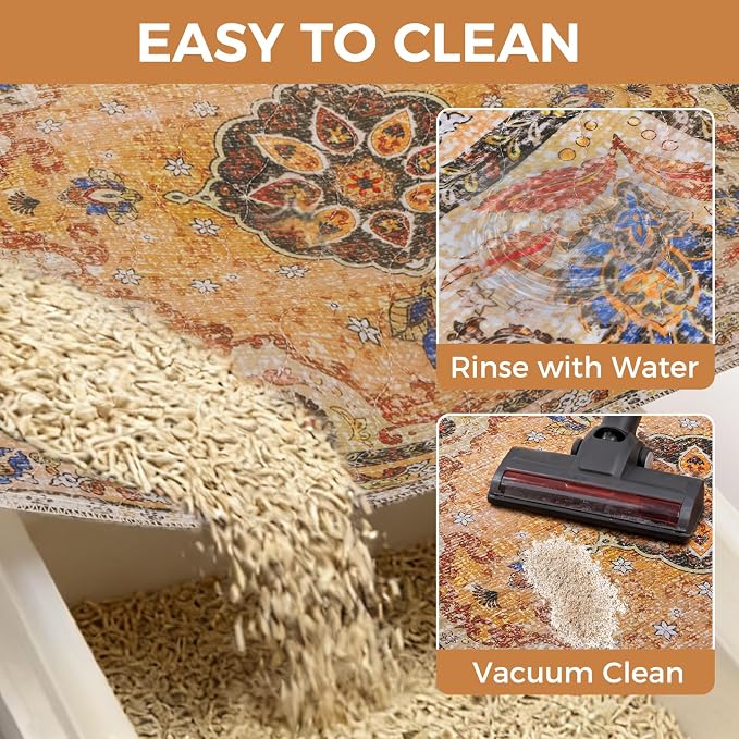 Homimp Cat Litter Mat, Litter Trapping Mat 2 Pack, Contains Mess from Box, Protects Floors,Urine Waterproof,Non-slip,Less Waste Cat Litter Box Mat,Soft on Kitty’s Paws,Washable,Absorbent,Khaki 36"X41"