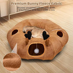 Cat Tunnel Bed with 20 Pcs Interactive Toys, 3-in-1 DIY Collapsible Plush Cat Tube with Washable Mat, Large Indoor Play Tunnel Cave for Kittens and Small Animals