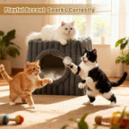 Dogpals Indoor Cat House - Large Cat Cave Bed with Fluffy Balls, Foldable Cat Bed Cave and Apartment with Pads, Suitable for Multiple Small and Large Cats, 18.5x15.4x15.4inches (Deep Grey, XL)