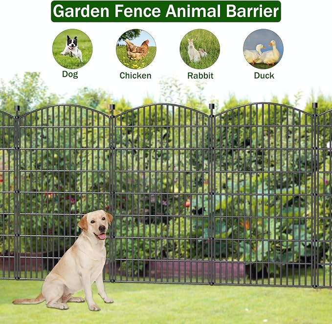 No Dig Decorative Garden Fence 10 Panels, 48 in (H) x 22.6 ft (L), Dog Fence Outdoor for Yard, Rustproof Metal Animal Barrier Ground Stakes Fencing for Garden, Patio, Flower Bed