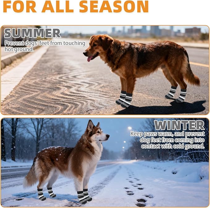 KOOLTAIL Dog Socks for Hot Pavement, Non Slip Dog Shoes to Prevent Licking Paws, Dog Booties with Grippers for Hardwood Floors, Puppy Boots & Paw Protectors for Small Medium Large Senior Dogs, L