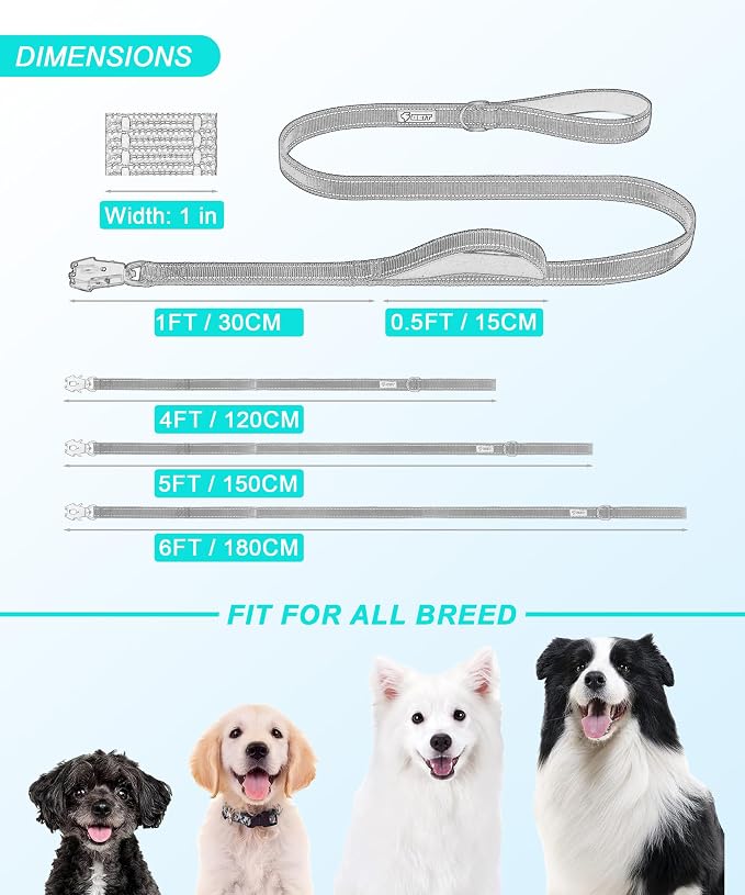 GEIT 4/5/6FT Heavy Duty Dog Leash with 2 Comfortable Padded Handles, Reflective Rope Leashes with Quick Release/Locking Tactical Frog Clip for Small Medium and Large Dogs, Rose