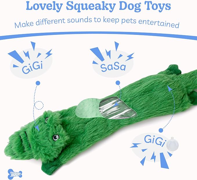 SHARLOVY Dog Squeaky Toys No Stuffing 2 Pack, Plush Crinkle Dog Toys for Large Breed, Durable Doggie Chew Cute Animals Puppy Toy for Teething