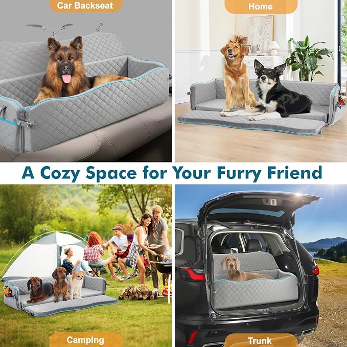 Large Dog Car Seat, Dog Car Bed for Large Dogs Under 120lbs, Dog Booster Seat with Thick Cushion and 2 Pet Safety Leashes, Detachable & Washable Pet car Bed for Backseat