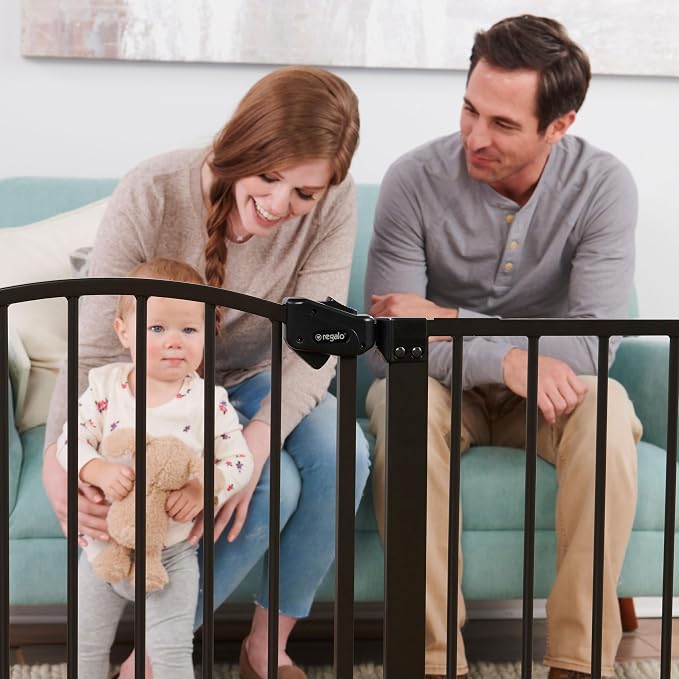 Regalo Safety 30.5"-58" Extra Wide Baby Gate, Bottom of Stairs & Doorways | Pressure Mounted with Door, For Babies, Toddlers & Pets, Bronze, Tested & Trusted for 30 Years