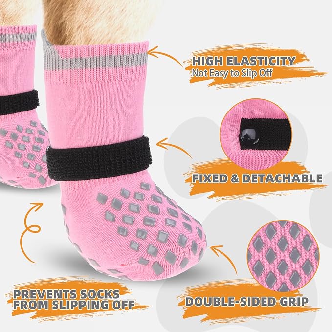 KOOLTAIL Non Slip Dog Socks Shoes to Prevent Licking Paws and Scratching, Winter Pet Booties for Cold Pavement & Hardwood Floors, Dog Grip Booties for Small Medium Large Senior Dogs
