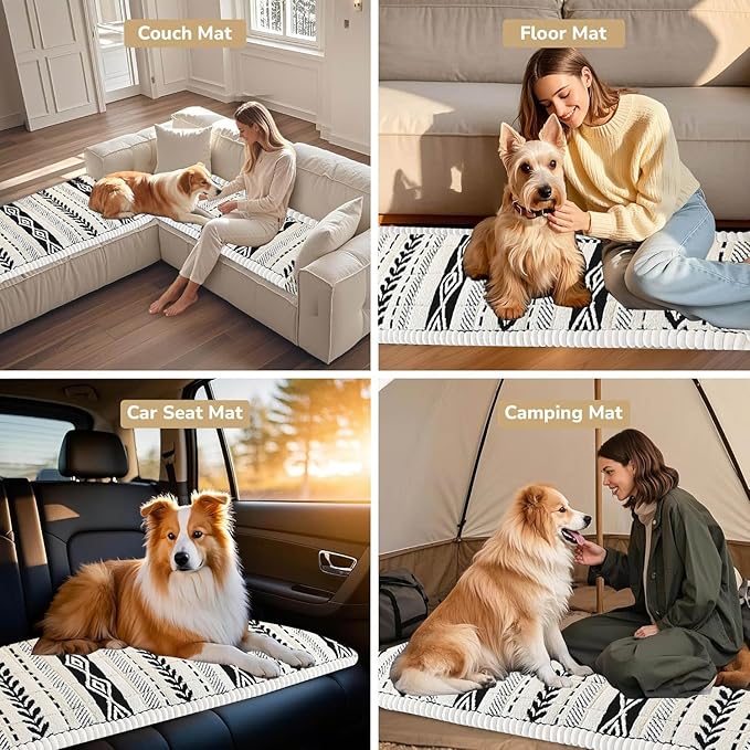 Couch Cover for Dogs, Washable Non-Slip Boho Geometric Pet Sofa Protector, Soft Sofa Slipcovers Cushion Protector for Dogs and Cats. (Black, 27.6" x 59.06" x 1.5")