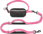 iYoShop Hands Free Dog Leash with Zipper Pouch, Dual Padded Handles and Durable Bungee for Walking, Jogging and Running Your Dog (Large, 25-120 lbs, Pink)