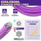 Snagle Paw Dog Leads for Yard 50FT-1000LBS Break Strength,Heavy Duty Tie Out Cable for Dogs with Swivel Lockable Hook & Spring,Chew Proof Dog Chain for Outside,Dog Run Cable for Medium Large Dogs