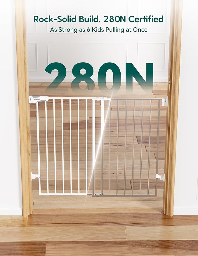 Babelio Baby Gate for Stairs, Kitchen & Doorways, No Bottom Bar| Easy Installation| One-Handed Operation| Auto-Close| Hardware Mount (Drill Needed) Safety Dog Gate (White - 2 Pcs, 26-43" W, 28" H) | Easy Install| One-handed Opening| Auto-close| Drill N...