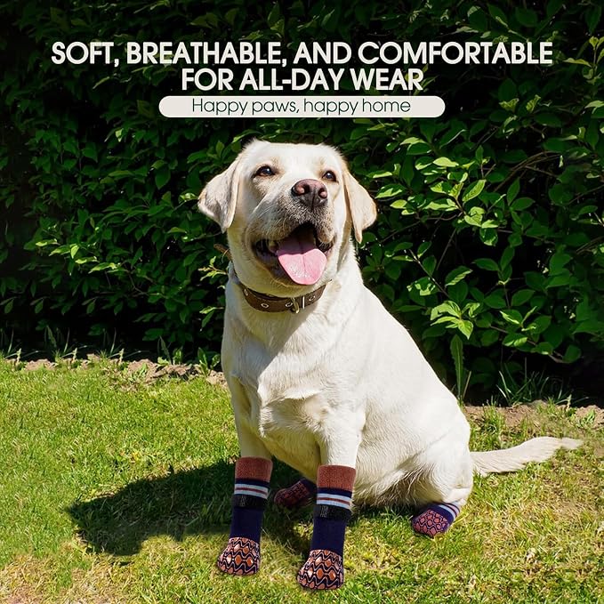 Kuoser Dog Socks for Hardwood Floors Anti Slip, Grippy Socks for Dogs to Prevent Licking Paws, Comfy Booties Dog Anti Scratch Socks Pet Protectors for Jnjured Paw, 4 Pack-L
