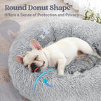 rabbitgoo Calming Cat Beds for Indoor Cats, 23 inches, Light Grey | Soft Warm Donut, Fluffy Faux Fur, Supportive Raised Rim, Anti-slip, Machine Washable, Up to 25lbs Cats & Small Dogs