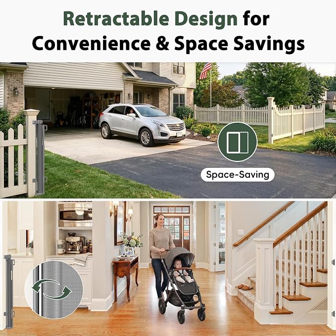 275" Retractable Baby Gates Extra Wide Retractable Fence Outdoor | 22ft Retractable Dog Gates for Doorways Extra Wide Baby Gate, 48" Tall Dog Gate Retractable Pet Gate for Garage, Driveway