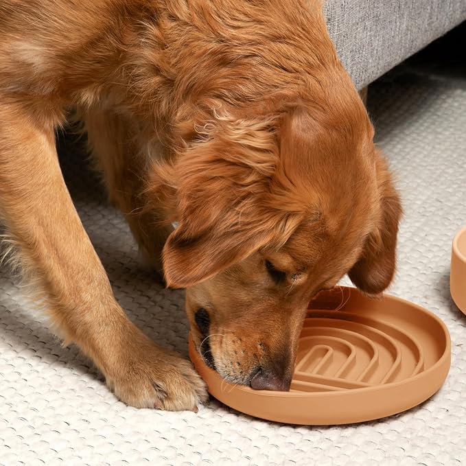 Slow Feeder Dog Bowls - Large Size Silicone Slow Eating Dog Bowl for Puppies & Dogs with Suction Cup -Dishwasher-Safe,Lick Mat Design,Reduces Gulping,for All Breeds,9.5”x1.5”-Terracotta