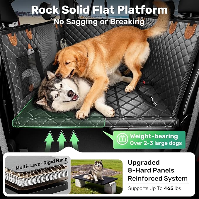 Zanch Heavy-Duty Dog Truck Seat Cover, Flat Solid Back Seat Extender for Multi Large Dogs, Hard Bottom Supports 450 lb, Waterproof Hammock Protector, XL for Full-Size Crew Cab Trucks & SUVs, Matte Blk