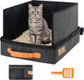 MORAIS Portable Travel Litter Box for Cats, 17.7"×13.5"×11" Collapsible Cat Litter Box with Lid, Leak-Proof Cat Litter Pan for Car Hotel Airplane, Waterproof & Easy to Carry- Black