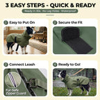 PU Dog Raincoat, Non-Toxic & Odorless Waterproof Vest, Adjustable High Neck and Hook & Loop Belly Closure for Rainy Potty Breaks & Wet Weather Outdoor Walks (Olive Green, Large)
