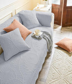 Leaf Floral Cotton Quilted Dog Couch Cover for Sofa Farmhouse Rustic Embroidered Sectional Couch Cover Soft Anti-Slip Sofa Slipcover Furniture Protector for Kids, Pets (Grey,36"x82")