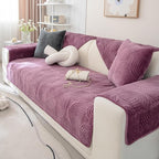 Soft Plush Geometric Quilted Couch Sofa Cover Boho Non Slip Fuzzy Sectional Couch Cover Solid Color Washable Sofa Slipcover Furniture Protector for Kids Dogs Cats (Purple,36"x28")