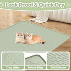 Silicone Cat Litter Mat for Litter Box 34”x22” Large Cat Mat, Green | Waterproof, Non-Slip, Leak-Proof Rug Mat with Lip, Easy to Clean, Extra Large Litter Catcher Mat for Floor