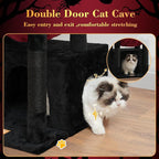 Heybly Cat Tree, Kitten Tower with Large Soft Cat Basket HCT008SBR | Cat Condo with Spacious Cat Bed Cave with Hidden Space, Sisal Scratching Posts, Dangling Ball for Indoor Cats, Black and Red