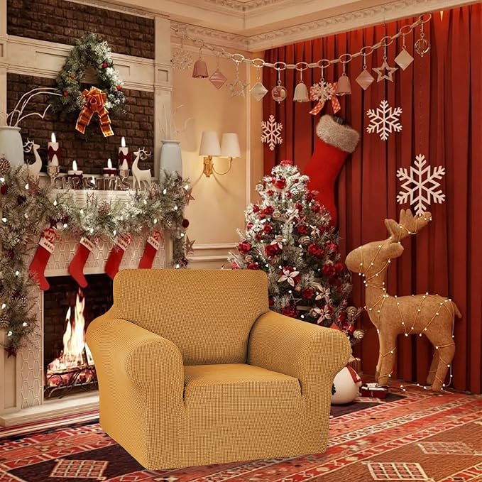 Stretch Chair Sofa Slipcover, Single Couch Cover,Golden | 1-Piece Washable Sofa Cover,Pet Friendly (31"-55") Furniture Protector Soft Jacquard Elastic Bottom for Dogs & Kids