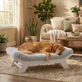 Muihood Elevated Wooden Dog Bed with Foam Mattress, White, X-Large | Raised Dog Bed with Washable Cover, Supportive Foam Mattress, Perfect for X-Large Dogs and Indoor Living