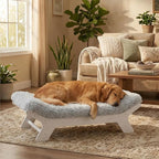 Muihood Elevated Wooden Dog Bed with Foam Mattress, White, X-Large | Raised Dog Bed with Washable Cover, Supportive Foam Mattress, Perfect for X-Large Dogs and Indoor Living