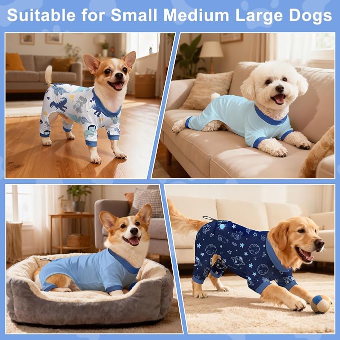 Bienbee Dog Pajamas, 4 Pack Adjustable Onesies for Small to Large Dogs S | Dog Shedding Suit with Soft Fabric, Breathable & Stretchy, and Adjustable Back Length for Sleeping Lounging and Daily Use