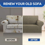 Stretch Couch Covers for Sofa, 3 Cushion Couch Slipcover,Khaki | 1-Piece Washable Sofa Cover Pet Friendly(78"-94") Furniture Protector Soft Jacquard, Elastic Bottom for Dogs & Kids