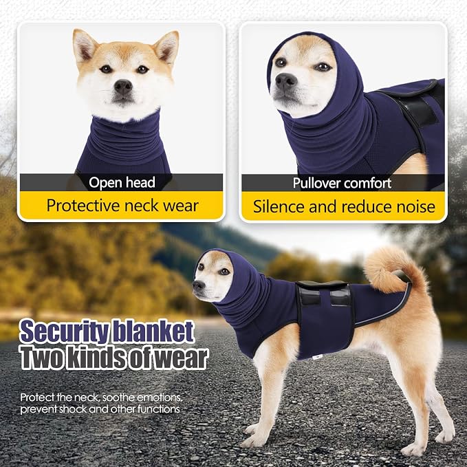JOHNBOLIN Dog Anxiety Jacket, Dog Shirt with Turtleneck, Breathable Calming Vest, Indoor and Outdoor Separated Pet Jacket (Navy Blue, XX-Large)