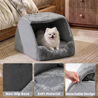 LATIBELL Indoor Puppy House Foldable Pet Tent Cave Bed ，Gray | Foldable Indoor Dog House With Removable Washable Soft Cushion, Covered Cave For Small Puppy