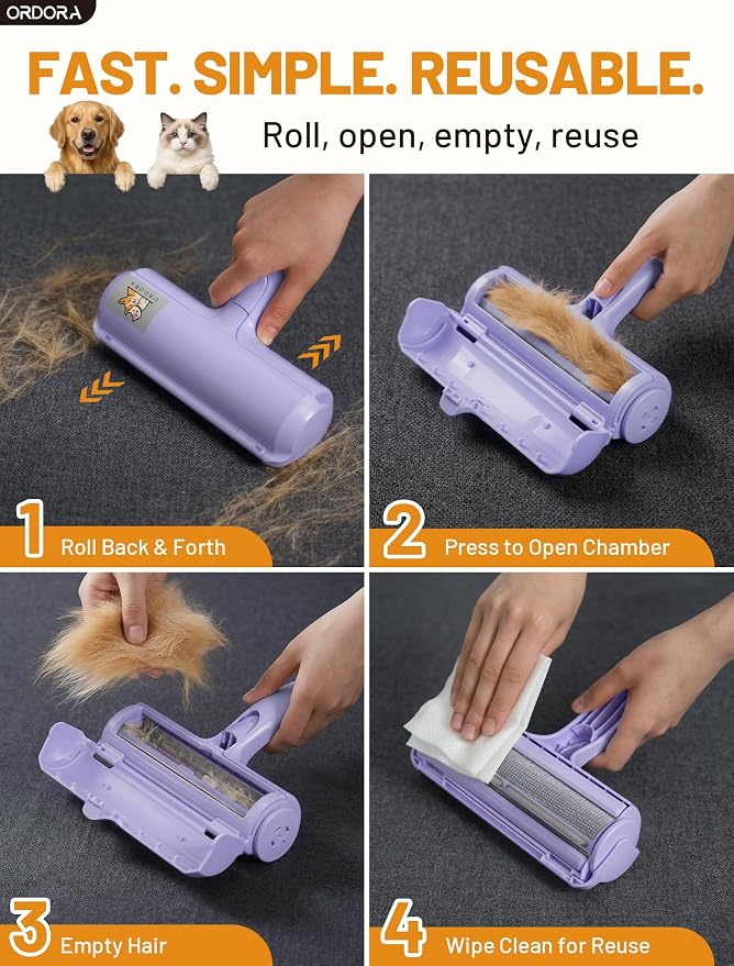 Pet Hair Remover Roller, Reusable Lint Roller for Dog and Cat Hair | Portable Pet Hair Roller with Large Fur Bin for Couches, Bedding, Car, Rugs & Furniture, No Refills or Batteries, Pet Homes