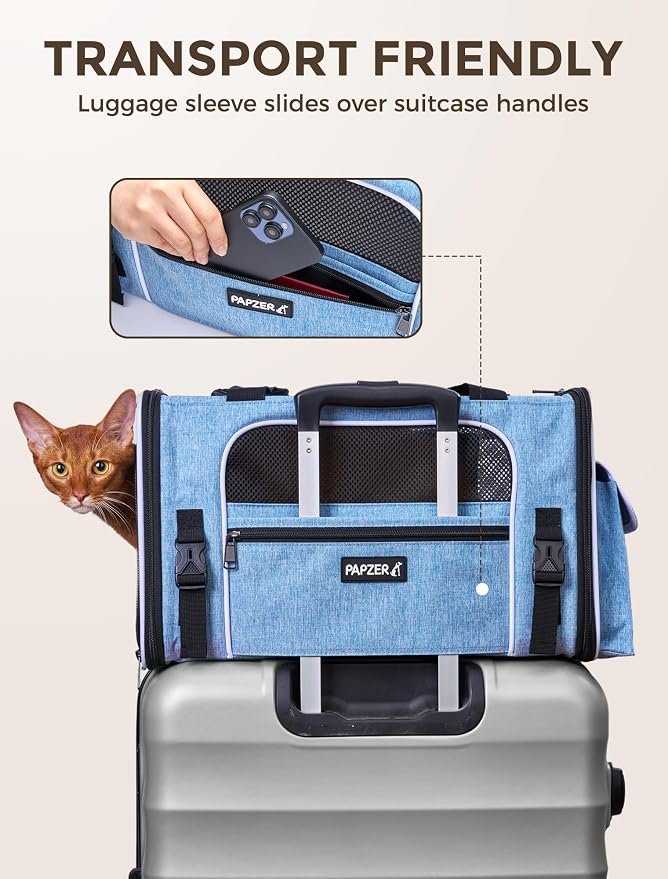 Soft Sided Pet Carrier, Travel Friendly, Small to Medium Cats 15 lbs | Seatbelt Buckles, Luggage Sleeve, Foldable Ventilated, Delta United American Airlines In-Cabin Under Seat Dog Crate Carry Bag
