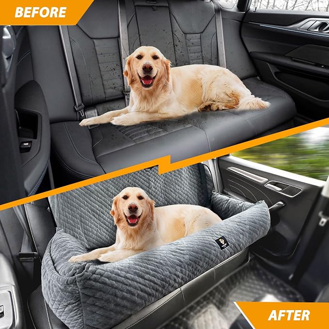 Large Dog Car Seat Under 100LBS,Dog Car Bed with Safety Tethers/Storage Pocket,Only for Back Seat-Gray