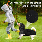 Waterproof Dog Raincoat, Windproof Rain Jacket for Large Dogs with Reflective Strips, Convertible Hood/Collar Poncho with Leash Hole Full Body Protection (Black, XXL)