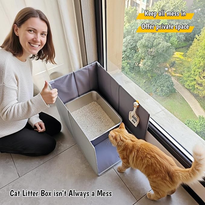 Extra Large Cat Litter Box Enclosure, Open Top High Sided Splash Guard, Water Resistance Shield for Cat Litter Boxes