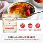 Pet House Candle 2 Pack - Plant-Based/Soy - Clean Burning Scented, Long Lasting Pet Odor Candle for Home - Vanilla Sandalwood, Vanilla Creme Brulee