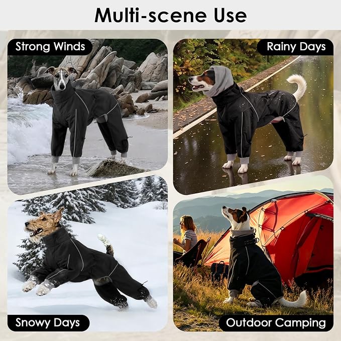 Lelepet Waterproof Dog Raincoat, Hooded Dog Rain Jacket for Large Dogs | Adjustable Full-Body Dog Rain Coat, Built-in Collar and D-ring, Snowproof & Windproof Rain Jacket, Reflective Stripe