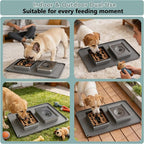 Dog Bowl Set, No Spill Dog Water and Food Bowl with Slow Feeder | Large Capacity 304 Stainless Steel Bowls, 3-In-1 Set, Slows Drinking, Anti-Slip Mat, Easy to Clean, Home/Travel, 6-7 Cups