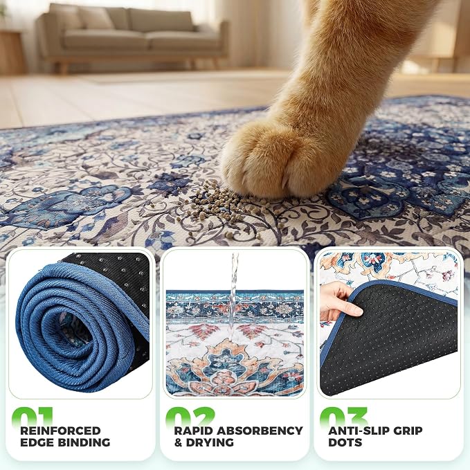 Hompet Cat Litter Mat 2 Pack, 54x54 Large Machine Washable Trapping Mats for Cats, Super Absorbent & Urine-Proof Cat Litter Box Mat for Floor, Waterproof & Non Slip Kitty Litter Rug