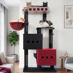 Gitelsnour Cat Tree, Sturdy Cat Tower with 2 Spacious Cat Condos GCT029BR | 60" Stable Base Cat Furniture for Large Cats with Wide Top Perch, Cozy Cat Basket, Sisal Scratching Posts & Toys, Black & Red